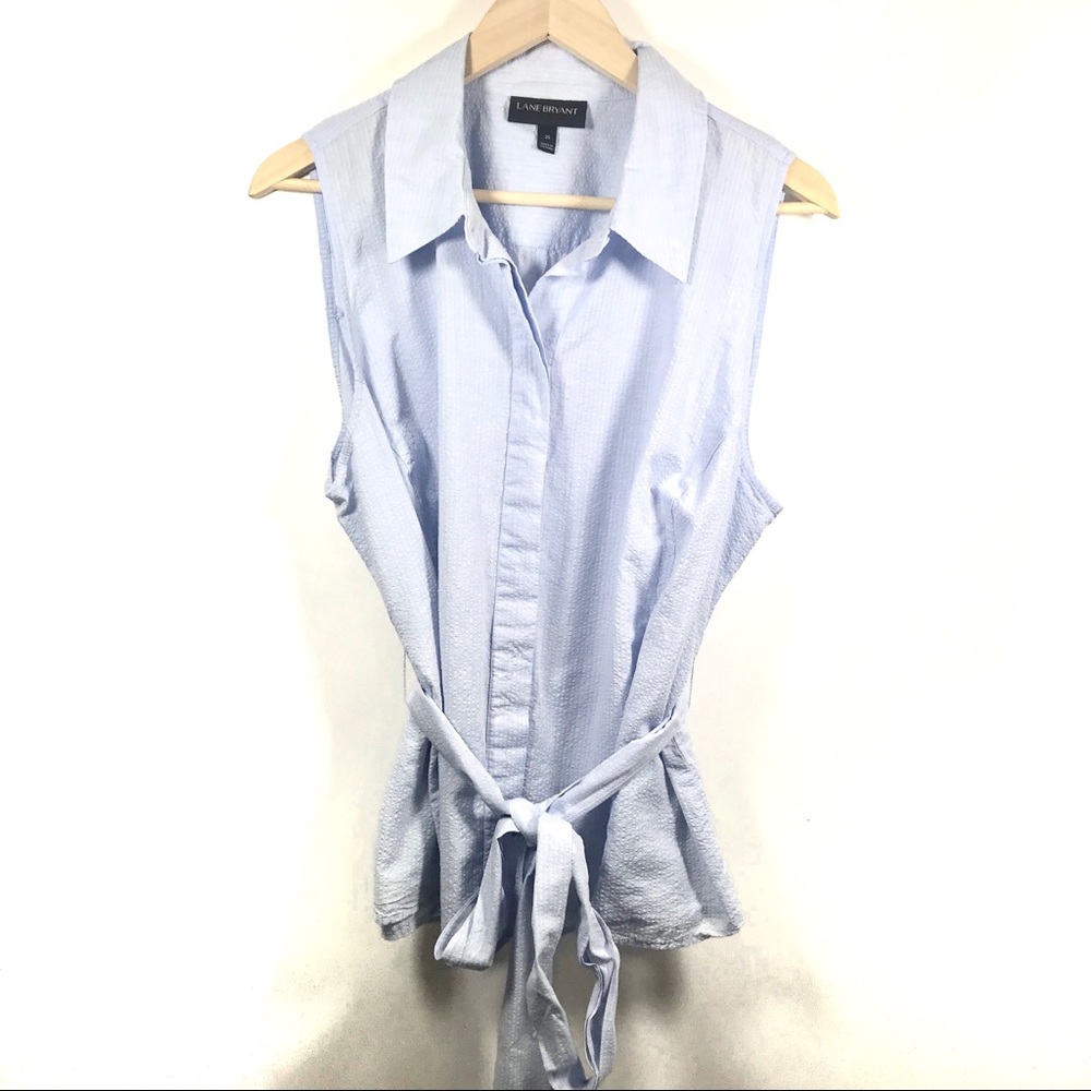 Lane Bryant Seersucker Sleeveless Tie Waist Top 20